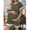 Ekouaer Maternity Pajamas 2 Piece Outfits Waffle Knit Pregnancy Sleepwear(Olive Green)