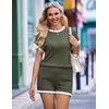 Ekouaer Maternity Pajamas 2 Piece Outfits Waffle Knit Pregnancy Sleepwear(Olive Green)
