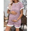Ekouaer Maternity Pajamas 2 Piece Outfits Waffle Knit Pregnancy Sleepwear(Pink Print)