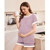 Ekouaer Maternity Pajamas 2 Piece Outfits Waffle Knit Pregnancy Sleepwear(Pink Print)