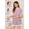 Ekouaer Maternity Pajamas 2 Piece Outfits Waffle Knit Pregnancy Sleepwear(Pink Print)