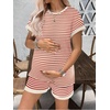 Ekouaer Maternity Pajamas 2 Piece Outfits Waffle Knit Pregnancy Sleepwear(Red Stripes)