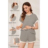 Ekouaer Maternity Pajamas 2 Piece Outfits Waffle Knit Pregnancy Sleepwear(Stripes Beige)