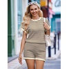 Ekouaer Maternity Pajamas 2 Piece Outfits Waffle Knit Pregnancy Sleepwear(Stripes Beige)