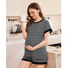 Ekouaer Maternity Pajamas 2 Piece Outfits Waffle Knit Pregnancy Sleepwear(Stripes Black)