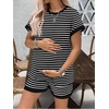 Ekouaer Maternity Pajamas 2 Piece Outfits Waffle Knit Pregnancy Sleepwear(Stripes Black)