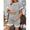 Ekouaer Maternity Pajamas 2 Piece Outfits Waffle Knit Pregnancy Sleepwear(Stripes White)