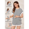 Ekouaer Maternity Pajamas 2 Piece Outfits Waffle Knit Pregnancy Sleepwear(Stripes White)