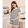 Ekouaer Maternity Pajamas 2 Piece Outfits Waffle Knit Pregnancy Sleepwear(Stripes White)