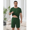 Ekouaer Mens Pajamas Sets Shorts Soft Short Sleeve Pjs(Deep Green)