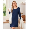Ekouaer Nightgowns for Women Bamboo Viscose Long Sleeve Sleep Shirts(Navy Blue)