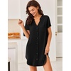 Ekouaer Nightgowns for Women Button Down Sleepshirts V Neck Sleep Dress(Black)