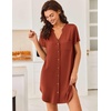 Ekouaer Nightgowns for Women Button Down Sleepshirts V Neck Sleep Dress(Brick Red)