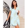 Ekouaer Nightgowns for Women Button Down Sleepshirts V Neck Sleep Dress(Light Green Floral)