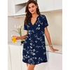Ekouaer Nightgowns for Women Button Down Sleepshirts V Neck Sleep Dress(Navy Blue Floral)