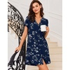 Ekouaer Nightgowns for Women Button Down Sleepshirts V Neck Sleep Dress(Navy Blue Floral)