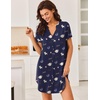 Ekouaer Nightgowns for Women Button Down Sleepshirts V Neck Sleep Dress(Navy Teedy Bear)