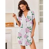 Ekouaer Nightgowns for Women Button Down Sleepshirts V Neck Sleep Dress(Pink Flower)