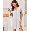 Ekouaer Nightgowns for Women Button Down Sleepshirts V Neck Sleep Dress(White)
