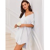 Ekouaer Nightgowns for Women Button Down Sleepshirts V Neck Sleep Dress(White)