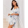 Ekouaer Nightgowns for Women Button Down Sleepshirts V Neck Sleep Dress(White Blue Flower)