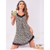 Ekouaer Nightgowns for Women Lace Trim V Neck Night Gowns for Adult Women(Black Leopard Print)