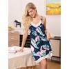 Ekouaer Nightgowns for Women Lace Trim V Neck Night Gowns for Adult Women(Blue Leaves)