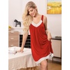 Ekouaer Nightgowns for Women Lace Trim V Neck Night Gowns for Adult Women(Red)