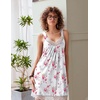 Ekouaer Nightgowns for Women Lace Trim V Neck Night Gowns for Adult Women(White Flower)
