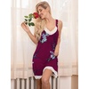 Ekouaer Nightgowns for Women Lace Trim V Neck Night Gowns for Adult Women(Wine Red Flower)