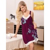 Ekouaer Nightgowns for Women Lace Trim V Neck Night Gowns for Adult Women(Wine Red Flower)