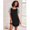 Ekouaer Nightgowns for Women Short Sleeve Sleep Shirts Raglan Night Shirt(Black 2)