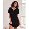 Ekouaer Nightgowns for Women Short Sleeve Sleep Shirts Raglan Night Shirt(Black)