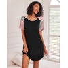 Ekouaer Nightgowns for Women Short Sleeve Sleep Shirts Raglan Night Shirt(Black Pink Floral)
