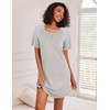 Ekouaer Nightgowns for Women Short Sleeve Sleep Shirts Raglan Night Shirt(Grey Striped)
