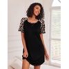 Ekouaer Nightgowns for Women Short Sleeve Sleep Shirts Raglan Night Shirt(Leopard)