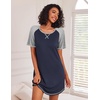 Ekouaer Nightgowns for Women Short Sleeve Sleep Shirts Raglan Night Shirt(Navy Blue)
