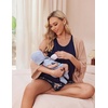 Ekouaer Nursing Pajamas Set Postpartum Tank Tops and Shorts(B-floral Navy Blue)