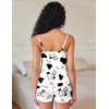 Ekouaer Pajama Sets for Women Cute Printed Lace Cami Pj Shorts Set(Cow Print)
