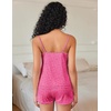Ekouaer Pajama Sets for Women Cute Printed Lace Cami Pj Shorts Set(Hot Pink Leopard)