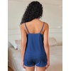 Ekouaer Pajama Sets for Women Cute Printed Lace Cami Pj Shorts Set(Navy Blue)