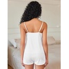 Ekouaer Pajama Sets for Women Cute Printed Lace Cami Pj Shorts Set(White)