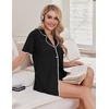 Ekouaer Pajamas for Women Set 2 Piece Soft Button Down Top and Shorts(Black)