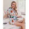 Ekouaer Pajamas for Women Set 2 Piece Soft Button Down Top and Shorts(Blue Cat Print)