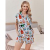 Ekouaer Pajamas for Women Set 2 Piece Soft Button Down Top and Shorts(Blue Cat Print)