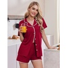 Ekouaer Pajamas for Women Set 2 Piece Soft Button Down Top and Shorts(Deep Red)