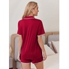 Ekouaer Pajamas for Women Set 2 Piece Soft Button Down Top and Shorts(Deep Red)