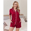 Ekouaer Pajamas for Women Set 2 Piece Soft Button Down Top and Shorts(Deep Red)