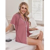 Ekouaer Pajamas for Women Set 2 Piece Soft Button Down Top and Shorts(Dusty Mauve)