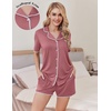 Ekouaer Pajamas for Women Set 2 Piece Soft Button Down Top and Shorts(Dusty Mauve)